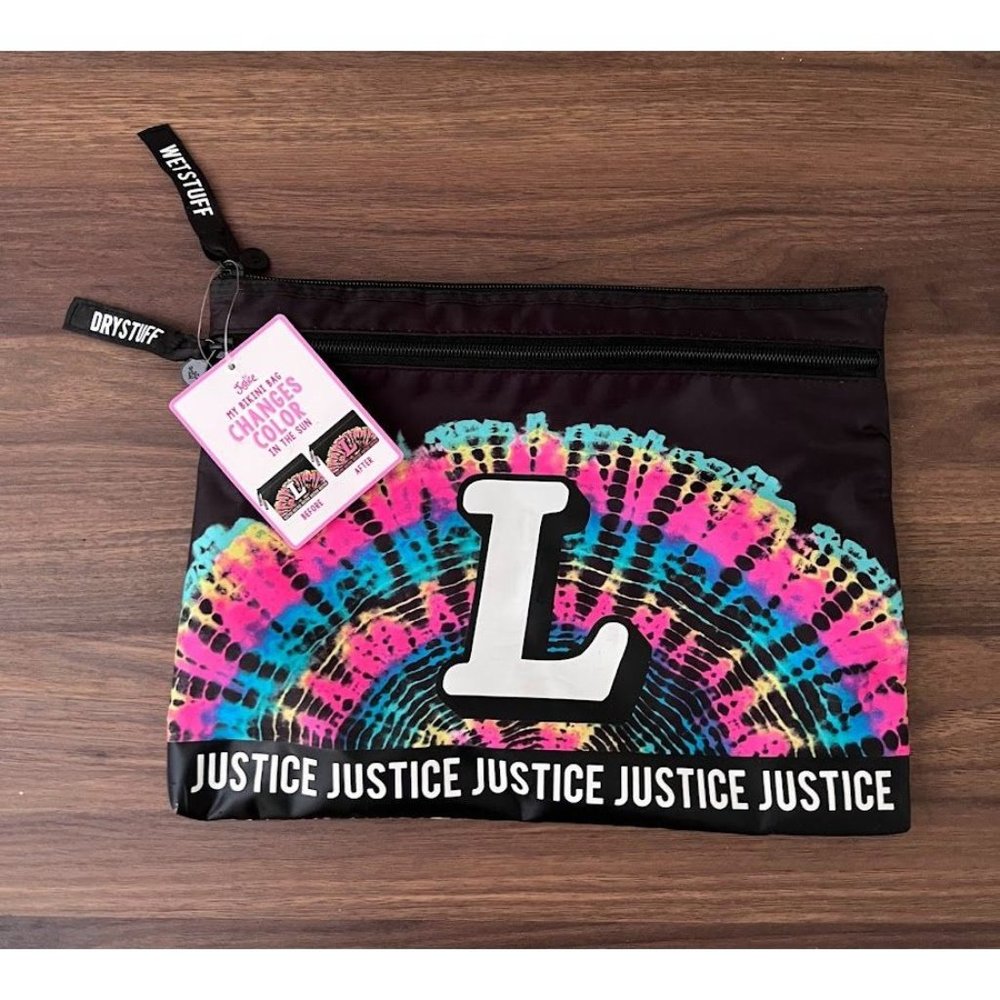 NWT Justice Girls "L" Initial Color Changing Bikini Bag
